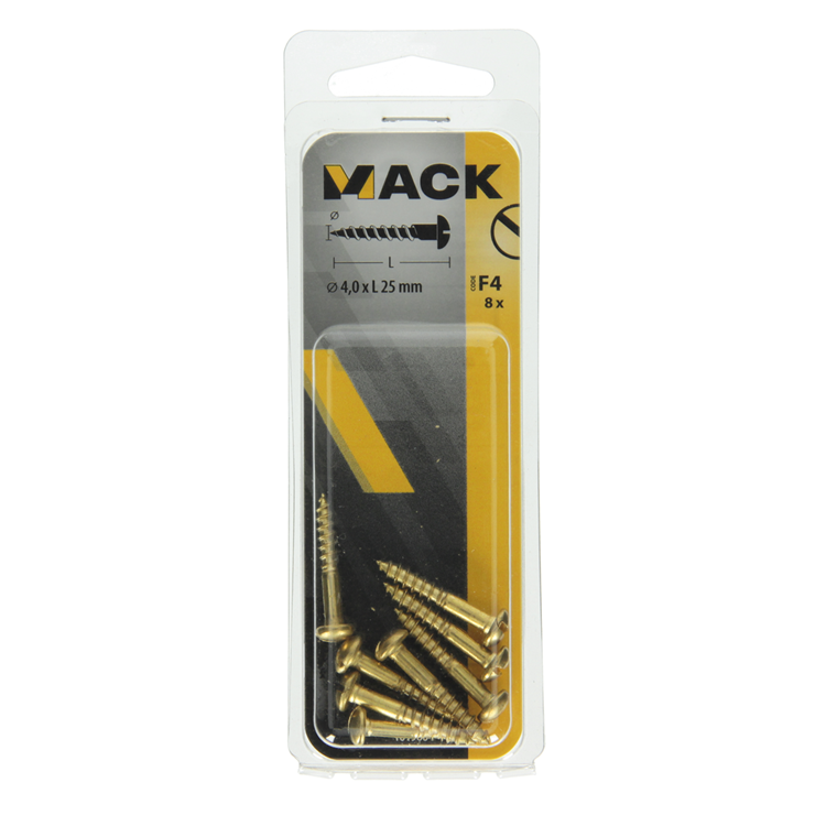 Mack 1019664 - tornillo para madera cabeza plana latón 8 piezas 4,0 x 25 mm | 10 piezas