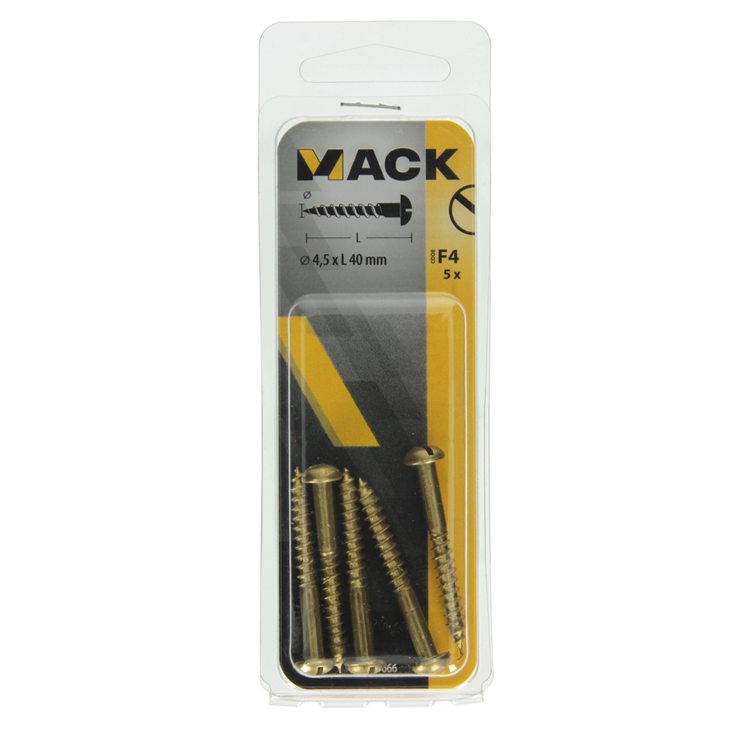 Mack 1019666 - tornillo para madera cabeza plana latón 5 piezas 4,5 x 40 mm | 10 piezas