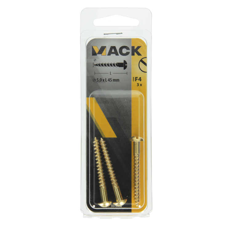 Mack 1019668 - tornillo para madera cabeza plana latón 3 piezas 5,0 x 45 mm | 10 piezas