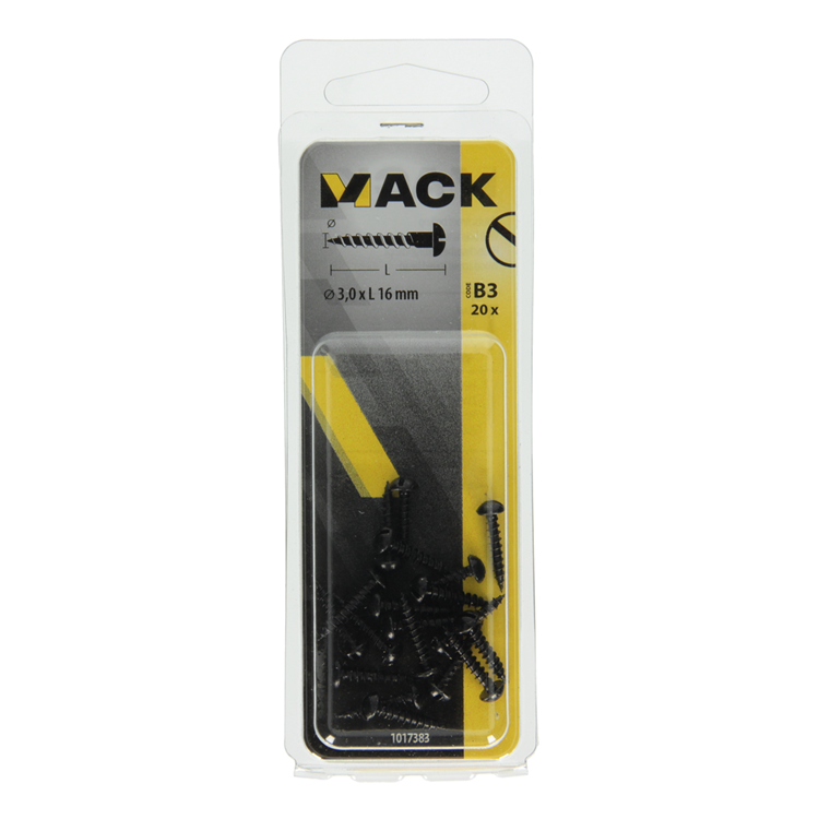 Mack 1017383 - tornillo para madera cabeza troncocónica galvanizado negro 20 piezas 3,0 x 16 mm | 10 piezas