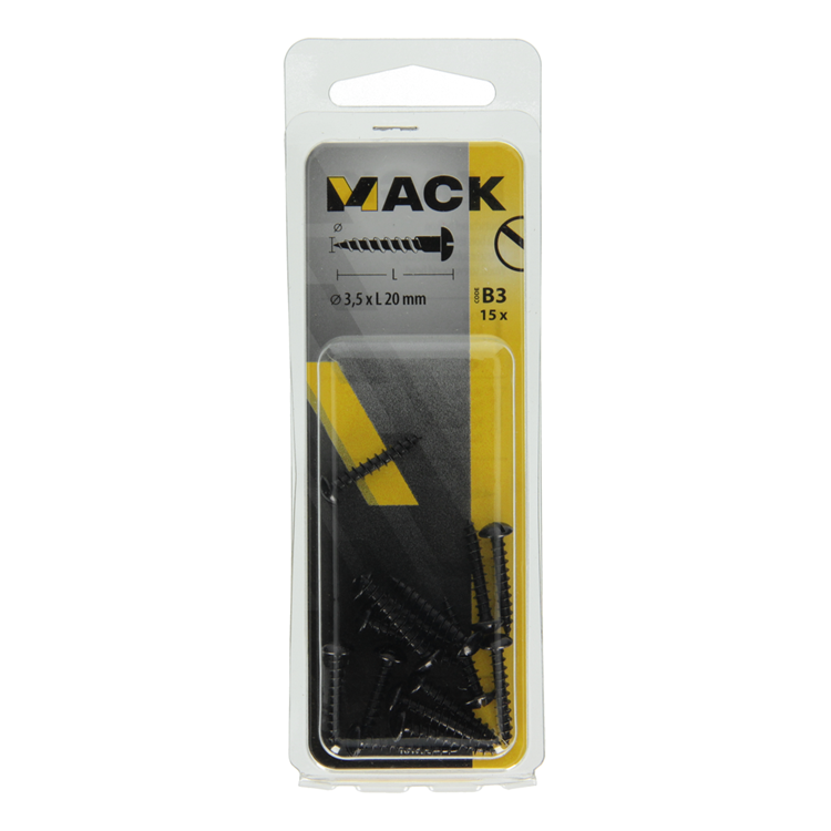 Mack 1017384 - tornillo para madera cabeza troncocónica galvanizado negro 15 piezas 3,5 x 20 mm | 10 piezas