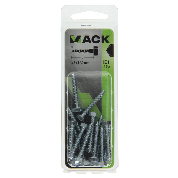 Mack 1017398 - perno roscado para madera acero galvanizado 15 piezas 5 x 30 mm | 10 piezas
