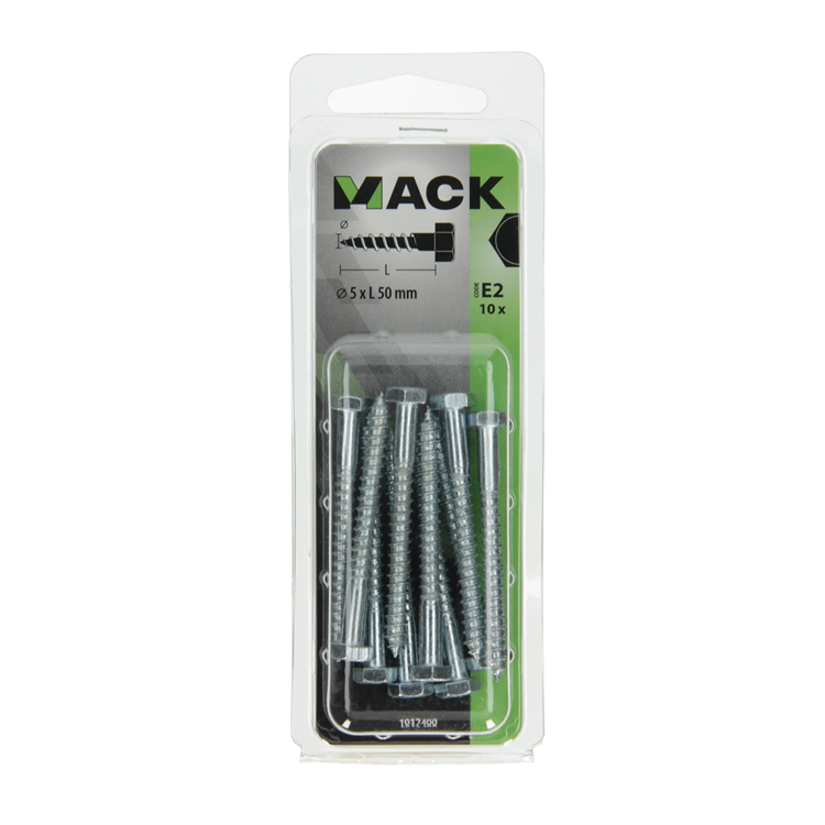 Mack 1017400 - perno roscado para madera acero galvanizado 10 piezas 5 x 50 mm | 10 piezas