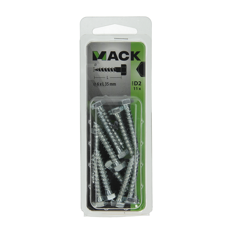 Mack 1017403 - perno roscado para madera acero galvanizado 11 piezas 6 x 35 mm | 10 piezas