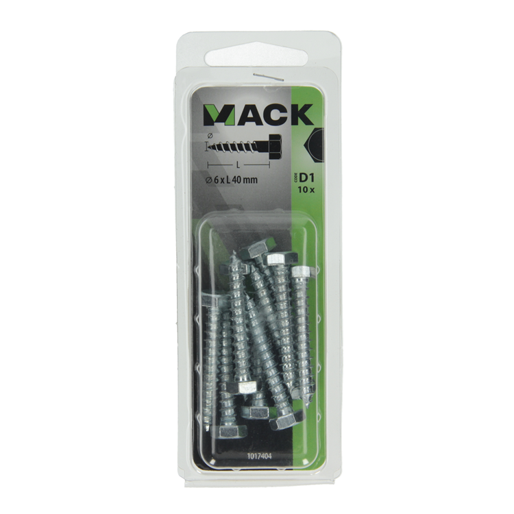 Mack 1017404 - perno roscado para madera acero galvanizado 10 piezas 6 x 40 mm | 10 piezas