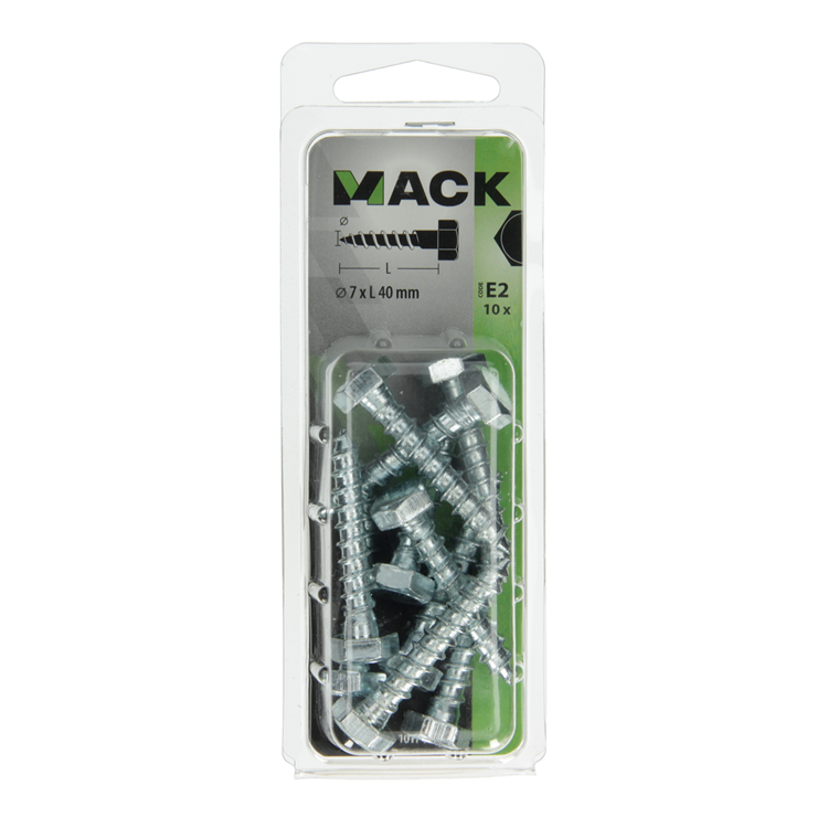 Mack 1017408 - perno roscado para madera acero galvanizado 10 piezas 7 x 40 mm | 5 piezas