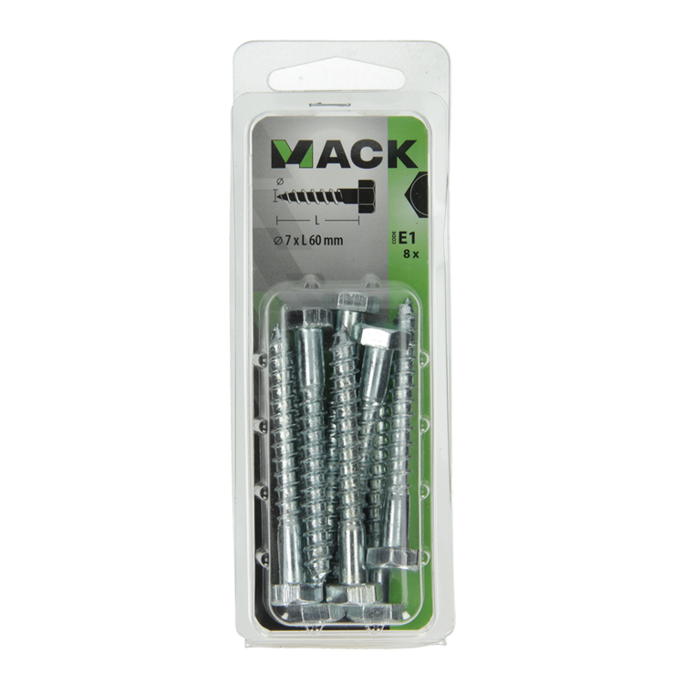 Mack 1017410 - perno roscado para madera acero galvanizado 8 piezas 7 x 60 mm | 5 piezas