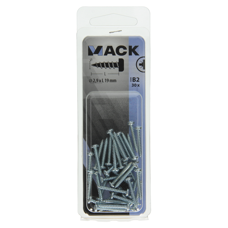 Mack 1017436 - tornillo autorroscante cabeza cilíndrica galv. 30 piezas 2,9 x 19 mm | 10 piezas