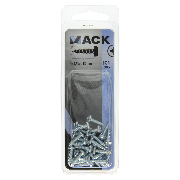 Mack 1017438 - tornillo autorroscante cabeza cilíndrica galv. 30 piezas 3,5 x 13 mm | 10 piezas