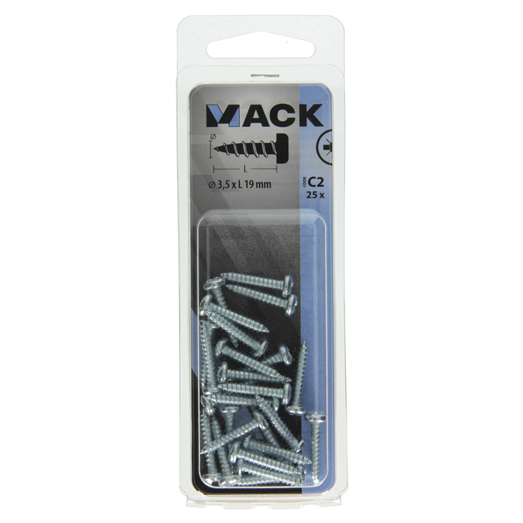 Mack 1017440 - tornillo autorroscante cabeza cilíndrica galv. 25 piezas 3,5 x 19 mm | 10 piezas