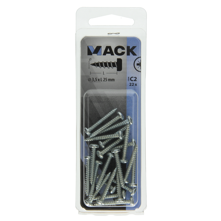 Mack 1017441 - tornillo autorroscante cabeza cilíndrica galv. 22 piezas 3,5 x 25 mm | 10 piezas