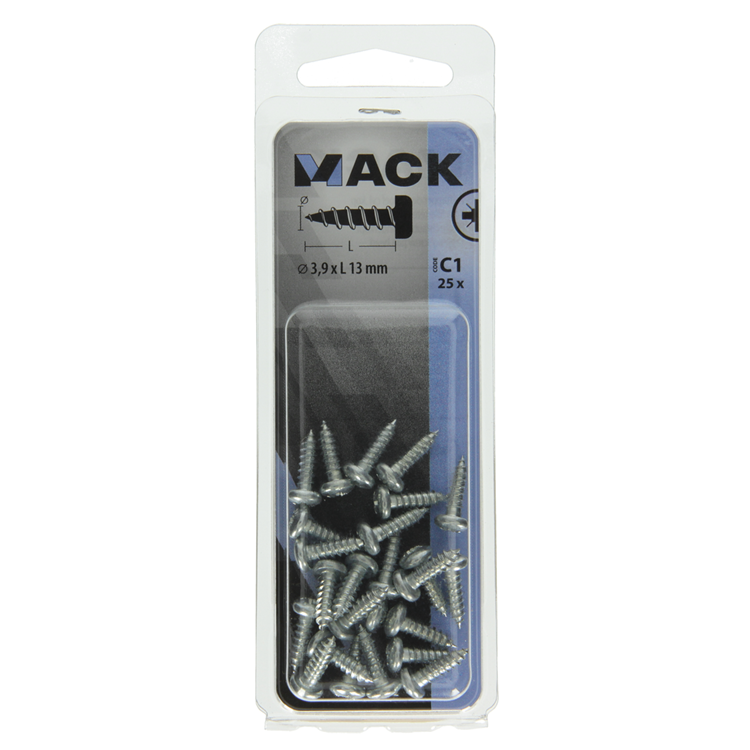 Mack 1017442 - tornillo autorroscante cabeza cilíndrica galv. 25 piezas 3,9 x 13 mm | 10 piezas