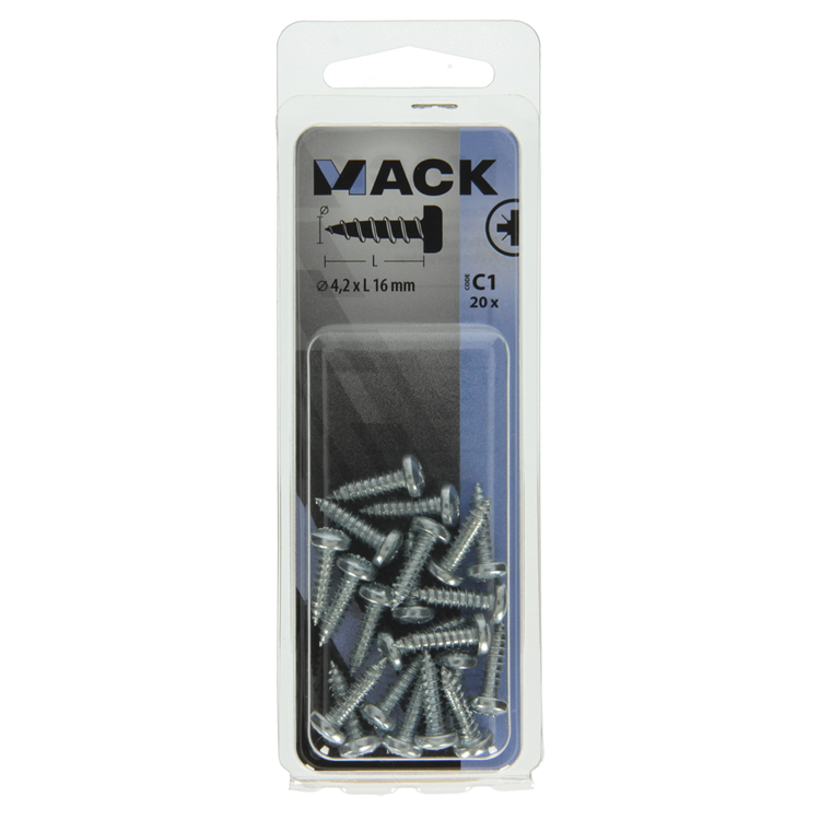 Mack 1017447 - tornillo autorroscante cabeza cilíndrica galv. 20 piezas 4,2 x 16 mm | 10 piezas