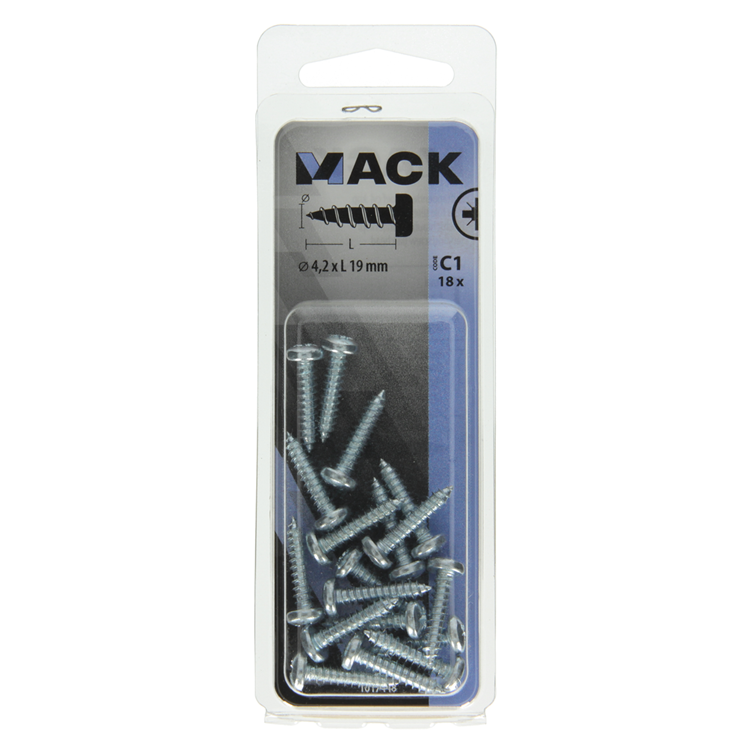 Mack 1017448 - tornillo autorroscante cabeza cilíndrica galv. 18 piezas 4,2 x 19 mm | 10 piezas
