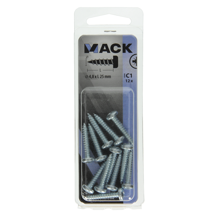 Mack 1017452 - tornillo autorroscante cabeza cilíndrica galv. 12 piezas 4,8 x 25 mm | 10 piezas