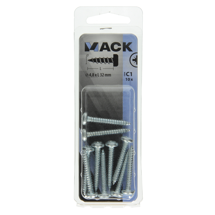 Mack 1017453 - tornillo autorroscante cabeza cilíndrica galv. 10 unidades de 4,8 x 32 mm | 10 piezas