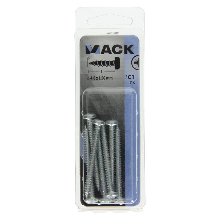 Mack 1017455 - tornillo autorroscante cabeza cilíndrica galv. 7 piezas 4,8 x 50 mm | 10 piezas