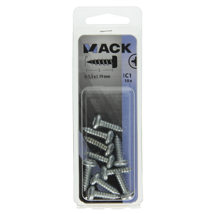 Mack 1017457 - tornillo autorroscante cabeza cilíndrica galv. 10 unidades de 5,5 x 19 mm | 10 piezas