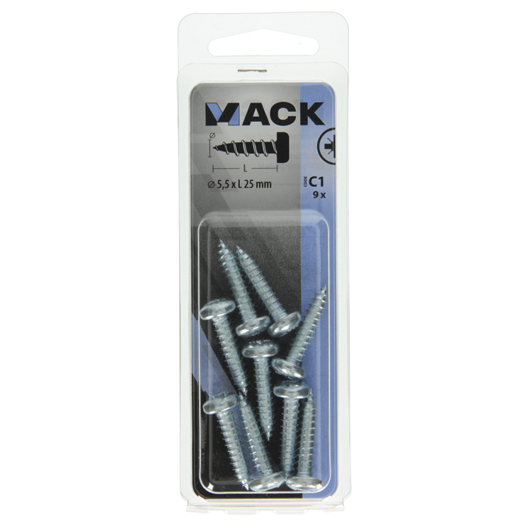 Mack 1017458 - tornillo autorroscante cabeza cilíndrica galv. 9 piezas 5,5 x 25 mm | 10 piezas