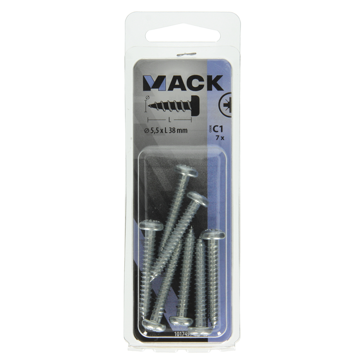 Mack 1017459 - tornillo autorroscante cabeza cilíndrica galv. 7 piezas 5,5 x 38 mm | 10 piezas