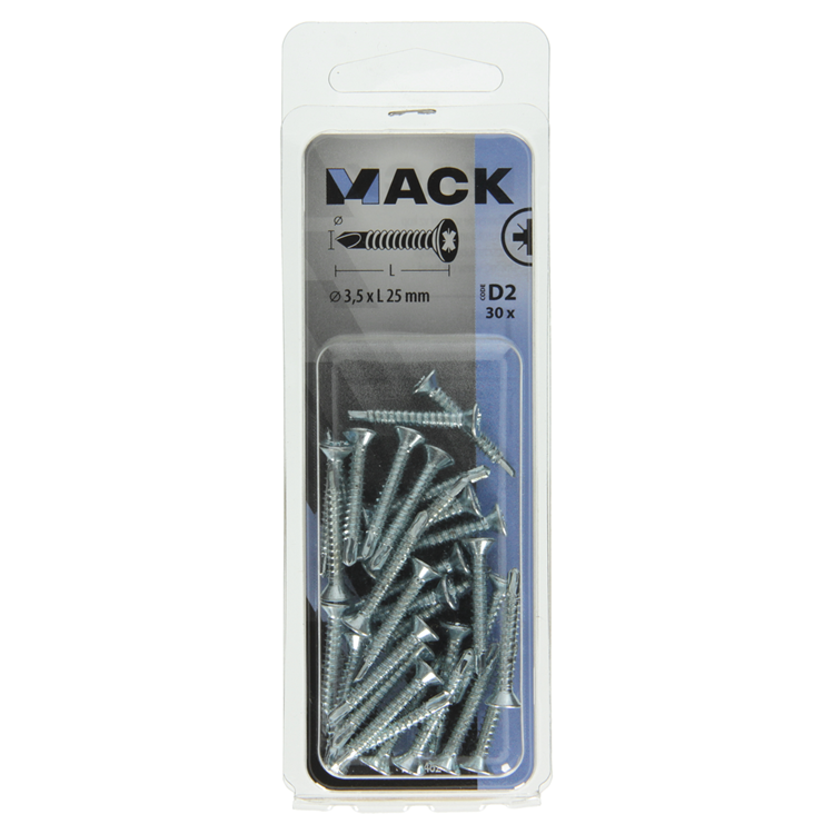 Mack 1017462 - tornillo autoperforante con cabeza galvanizada. 30 piezas 3,5 x 25 mm | 10 piezas
