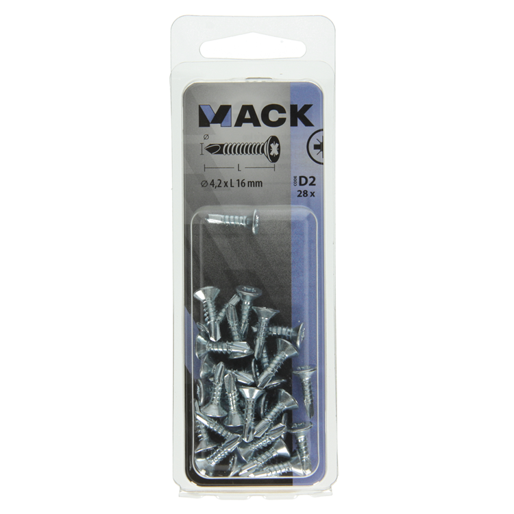 Mack 1017463 - tornillo autoperforante con cabeza galvanizada. 28 piezas 4,2 x 16 mm | 10 piezas