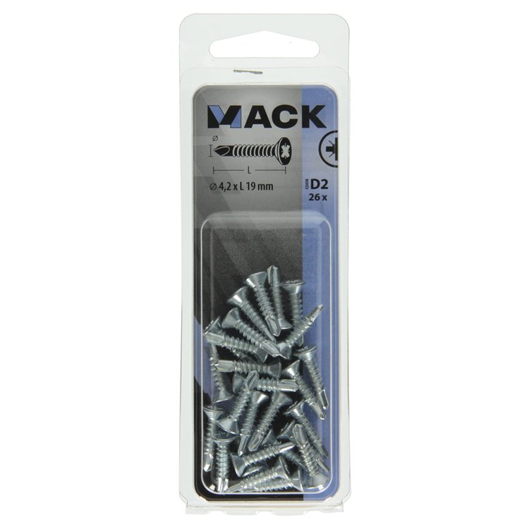Mack 1017464 - tornillo autoperforante con cabeza galvanizada. 26 piezas 4,2 x 19 mm | 10 piezas