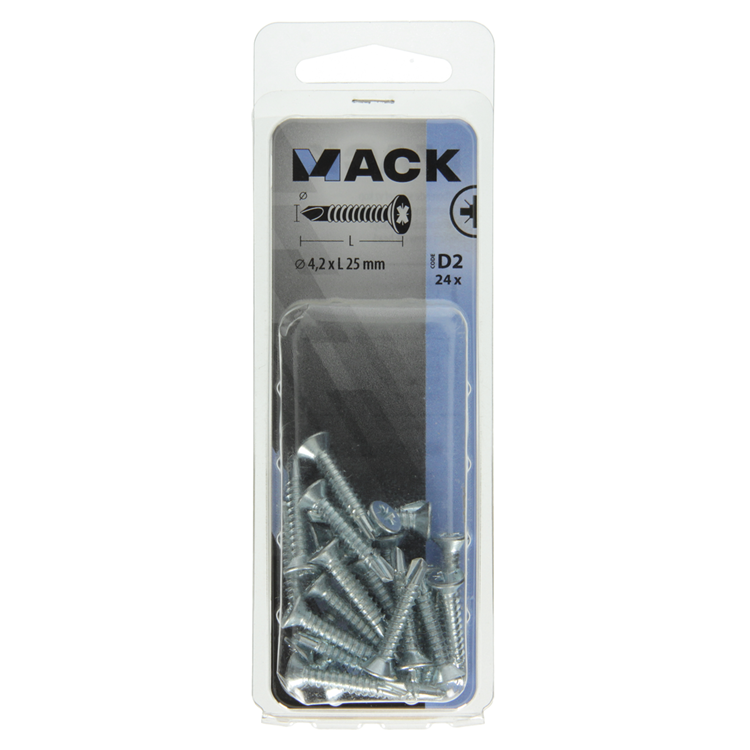 Mack 1017465 - tornillo autoperforante con cabeza galvanizada. 24 piezas 4,2 x 25 mm | 10 piezas