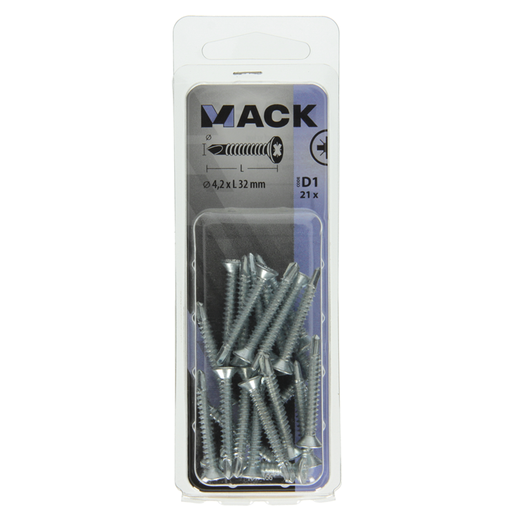 Mack 1017466 - tornillo autoperforante con cabeza galvanizada. 21 piezas 4,2 x 32 mm | 10 piezas