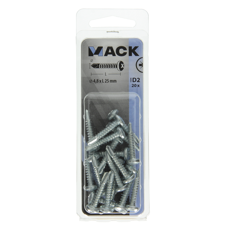 Mack 1017472 - tornillo autoperforante cil. condición de cabeza 20 piezas 4,8 x 25 mm | 10 piezas