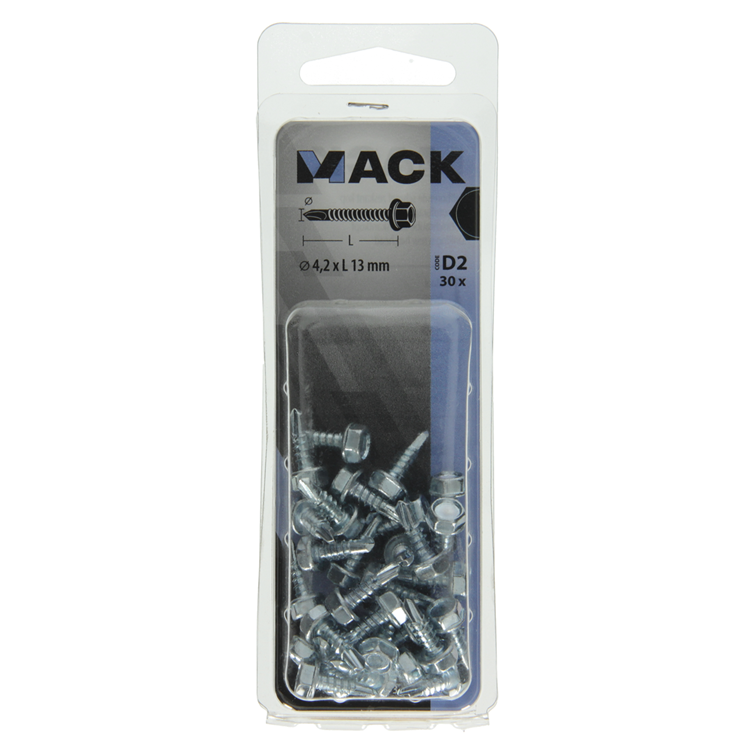 Mack 1017473 - tornillo hexagonal autoperforante. cabeza galvanizada. 30 piezas 4,2 x 13 mm | 10 piezas