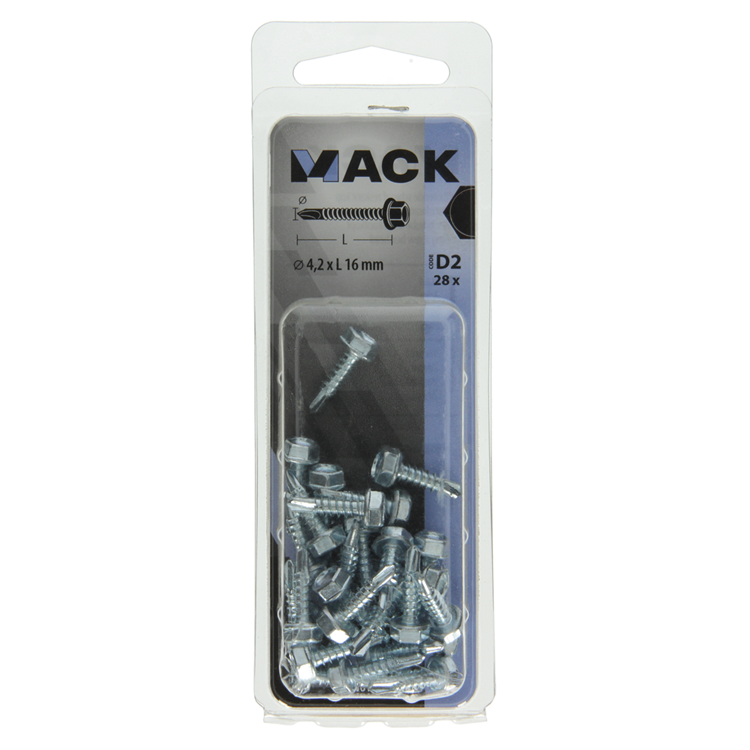 Mack 1017474 - tornillo hexagonal autoperforante. cabeza galvanizada. 28 piezas 4,2 x 16 mm | 10 piezas