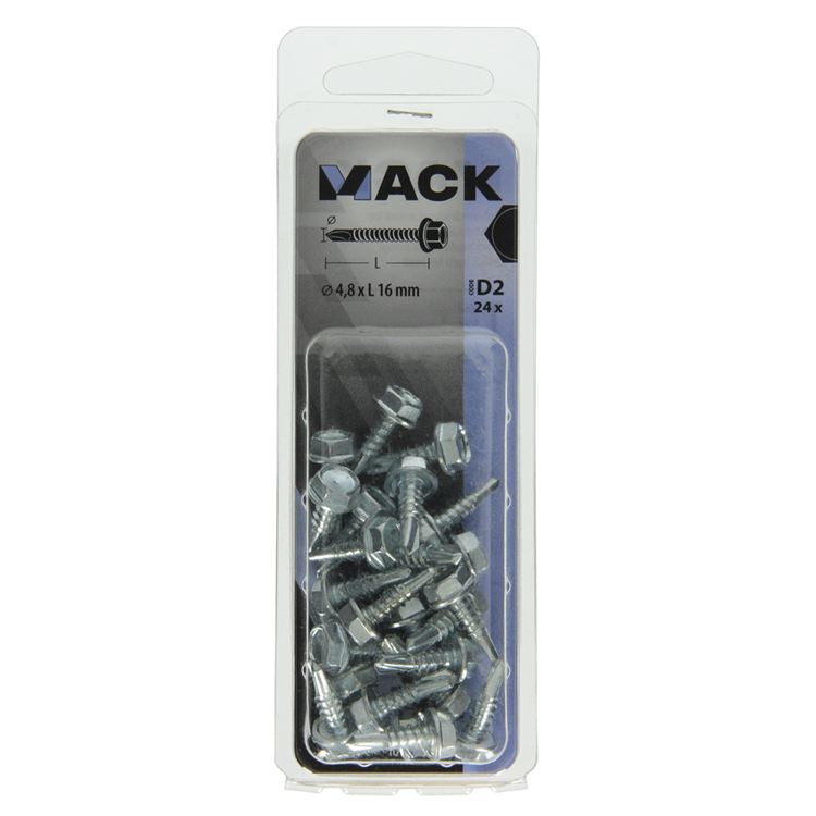 Mack 1017475 - tornillo hexagonal autoperforante. cabeza galvanizada. 24 piezas 4,8 x 16 mm | 10 piezas