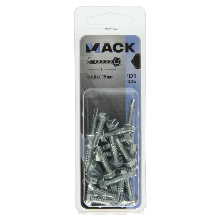 Mack 1017476 - tornillo hexagonal autoperforante. cabeza galvanizada. 22 piezas 4,8 x 19 mm | 10 piezas
