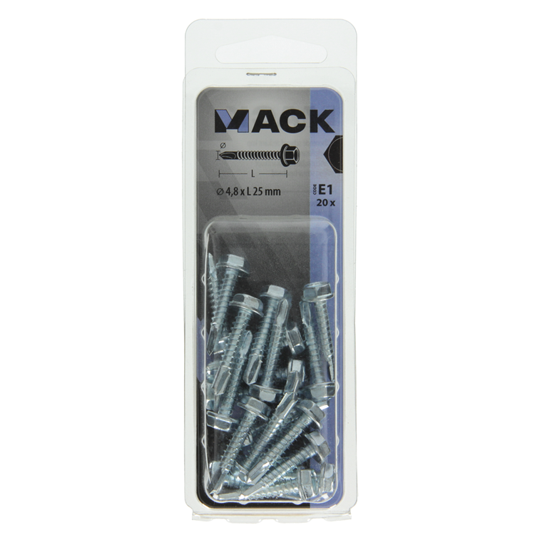 Mack 1017477 - tornillo hexagonal autoperforante. cabeza galvanizada. 20 piezas 4,8 x 25 mm | 10 piezas