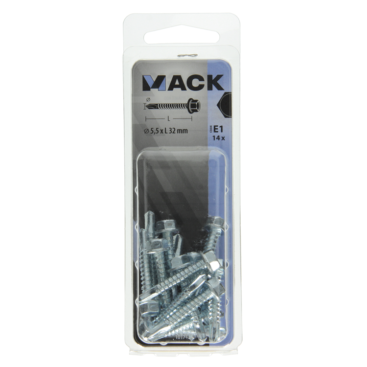 Mack 1017479 - tornillo hexagonal autoperforante. cabeza galvanizada. 14 piezas 5,5 x 32 mm | 5 piezas