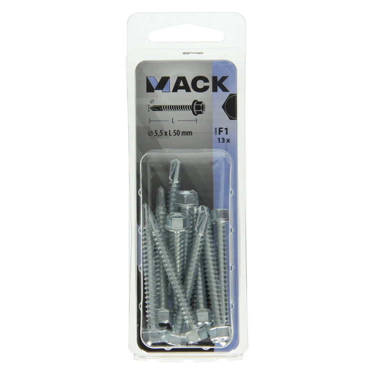 Mack 1017480 - tornillo hexagonal autoperforante. cabeza galvanizada. 13 piezas 5,5 x 50 mm | 5 piezas