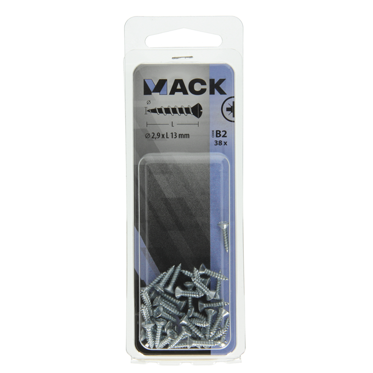 Mack 1017482 - tornillo autorroscante bvk galvanizado 38 piezas 2,9 x 13 mm | 10 piezas