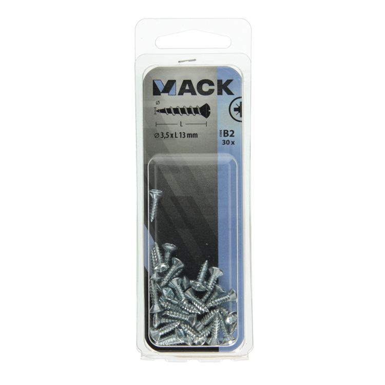Mack 1017483 - tornillo autorroscante bvk chapado 30 piezas 3,5 x 13 mm | 10 piezas