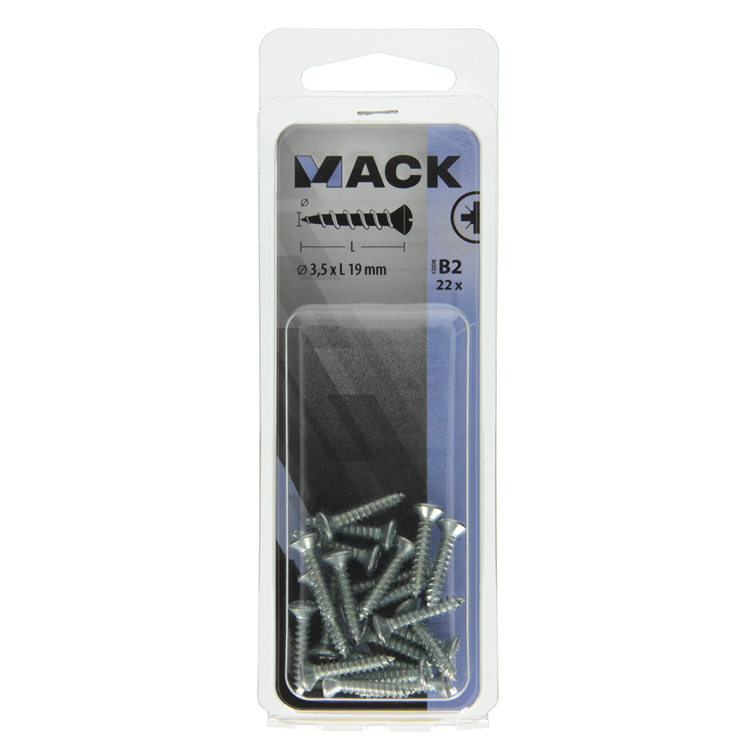 Mack 1017484 - tornillo autorroscante bvk chapado 22 piezas 3,5 x 19 mm | 10 piezas