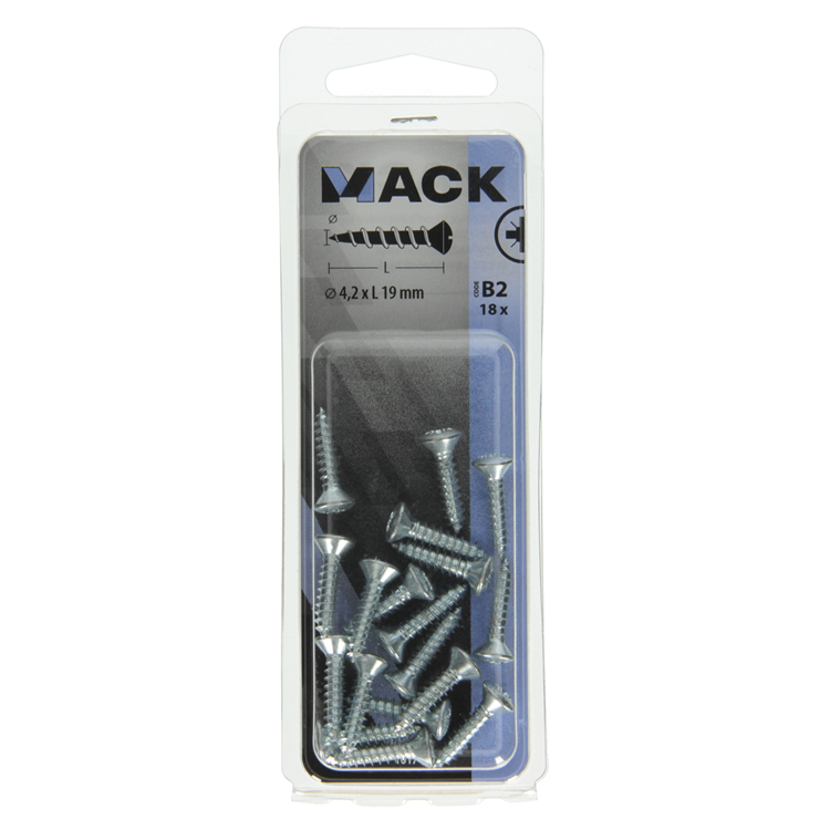 Mack 1017486 - tornillo autorroscante bvk galvanizado 18 piezas 4,2 x 19 mm | 10 piezas