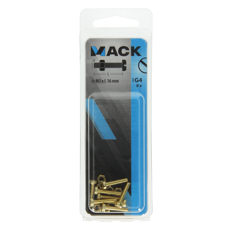 Mack 1019681 - tornillo metal culata + tuerca latón 8uds m3 x 16 mm | 10 piezas