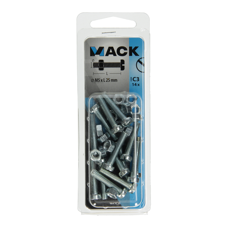 Mack 1017525 - cilindro de tornillo metálico. cabeza + tuerca chapada 14 piezas m5 x 25 mm | 10 piezas