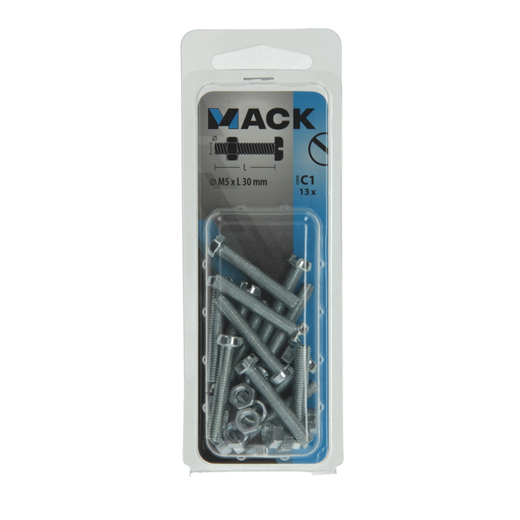 Mack 1017526 - cilindro de tornillo metálico. cabeza + tuerca chapada 13 piezas m5 x 30 mm | 10 piezas