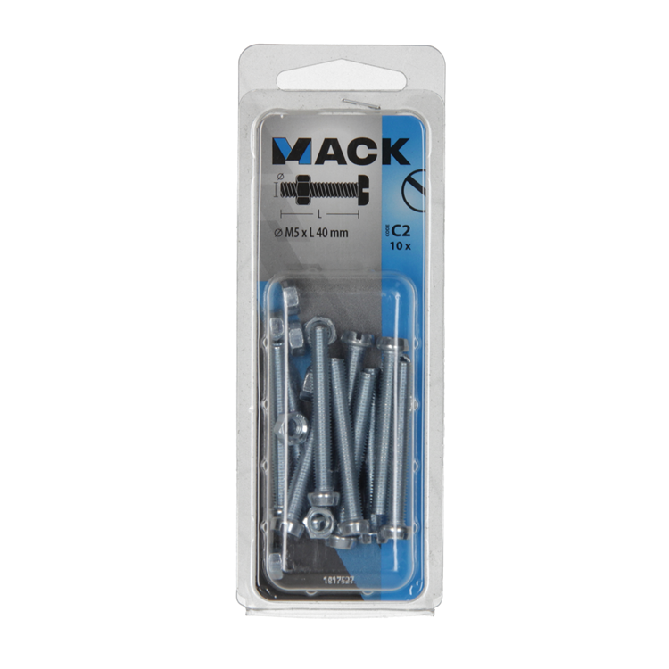 Mack 1017527 - cilindro de tornillo metálico. cabeza + tuerca chapada 10 piezas m5 x 40 mm | 10 piezas
