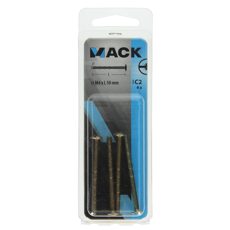 Mack 1017532 - tornillo metálico desmontable galvanizado. 4 piezas m4 x 50 mm | 10 piezas