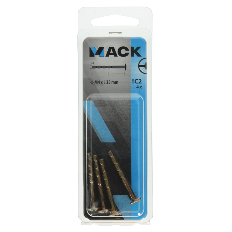 Mack 1017538 - tornillo metálico desmontable galvanizado. 4 piezas m4 x 35 mm | 10 piezas