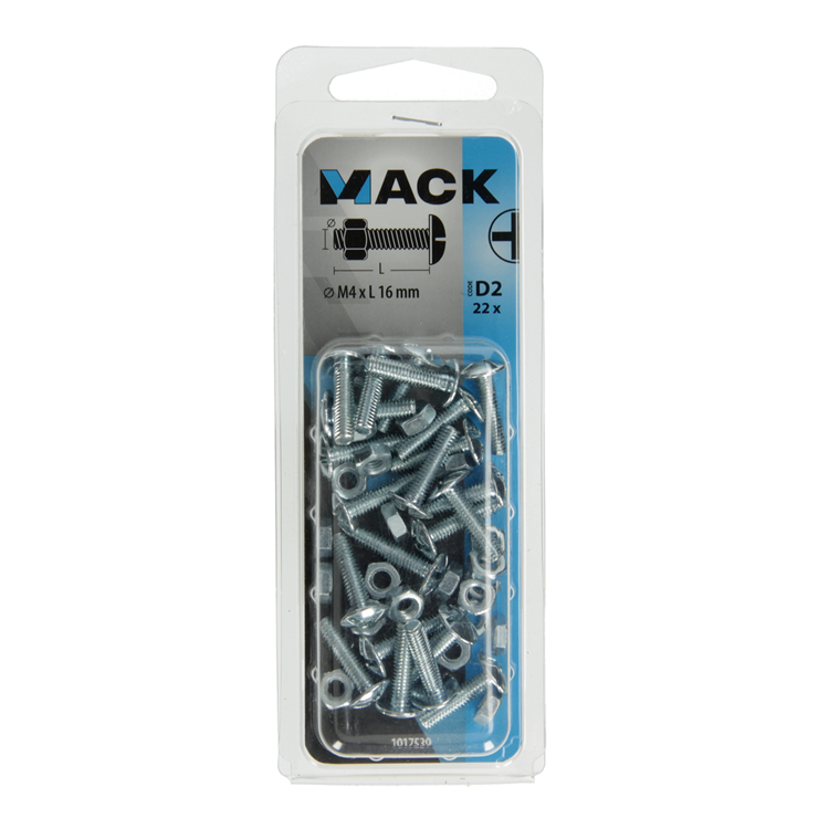 Mack 1017539 - perno calentador + tuerca acero galvanizado 22 piezas m4 x 16 mm | 10 piezas