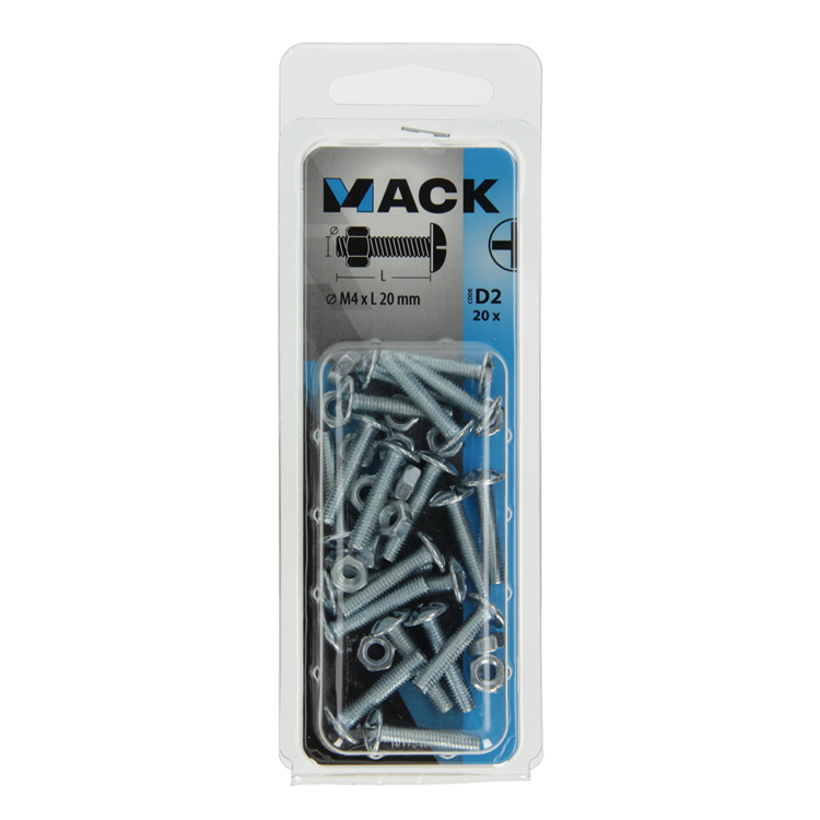 Mack 1017540 - perno calentador + tuerca acero galvanizado 20 piezas m4 x 20 mm | 10 piezas