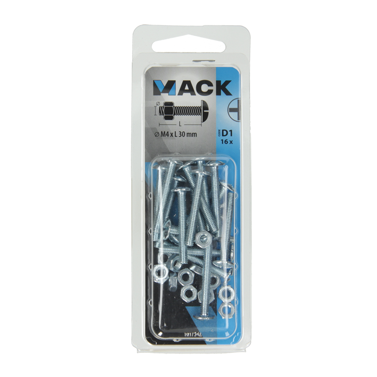 Mack 1017542 - perno calentador + tuerca acero galvanizado 16 piezas m4 x 30 mm | 10 piezas